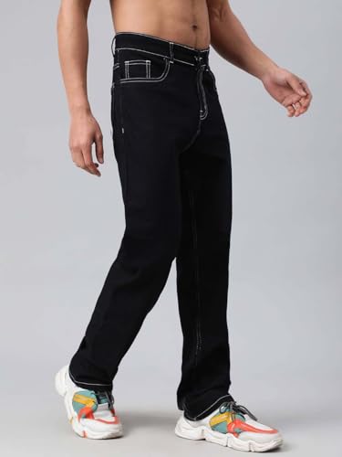 KOTTY Men's Cotton Lycra Blend Relaxed Fit Mid Rise Jeans Coal Black