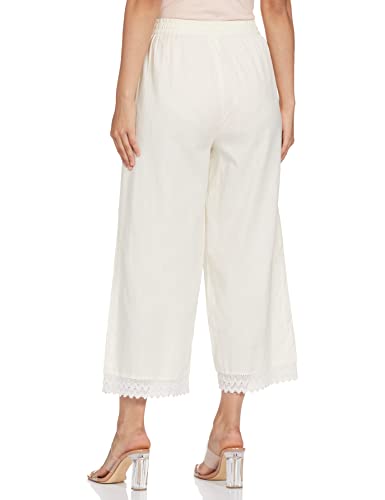 Max Women Lace Hem Loose Mid Rise Palazzos (NOOSCWPLCROFF White)_Large