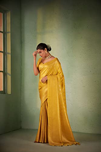 Vardha Women's Kanchipuram Art Silk Saree with Unstitched Blouse Piece - Gold Zari Woven Work Sarees for Wedding (Asya Vol.5_565)
