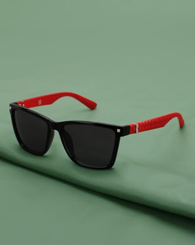 Carlton London Black with Red Toned UV Protected Lens Rectangle Sunglass for unisex