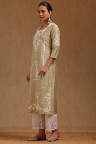 Soch Womens Sap Green Gadwal Embroidered Kurta with ThreadWork