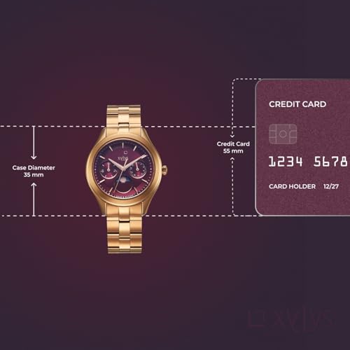 Xylys Amaris with Multifunction with Moon Phase Quartz Maroon Dial Rose Gold Stainless Steel Strap Watch for Women - 45017WM01E