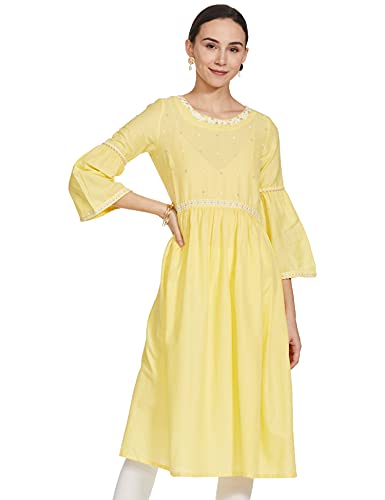 W for Woman Pale Yellow Gathered Dress_20FEW13494-213696_L