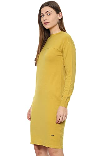 Van Heusen Women's Polyester Blend T-Shirt Above The Knee Dress (VWFDFRGFK43192_Yellow_M)