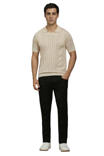 Louis Philippe Men Beige Textured Polo Neck T-Shirt