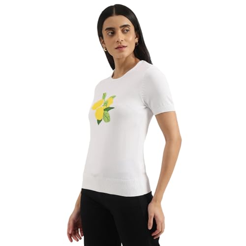 United Colors of Benetton Regular Round Neck Self Design Top (Size: M)-25P1030W1J49I101 White
