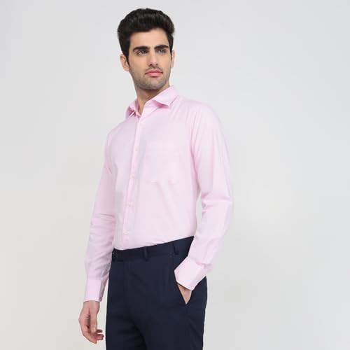 Raymond Red Solid Chambray Pattern Men Long Sleeve Casual Shirt