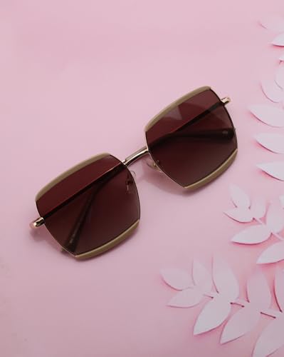 Carlton London Rose Gold and Light Brown Toned with Polarised Lens Oversized Sunglass for women