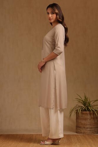 Soch Women's Rayon Embroidered Regular Kurta (CWA5KU61455_Beige_XL)