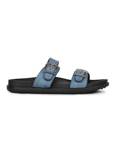 Womens Blue Casual Solid Open Toe Flat Slip-On Sandals