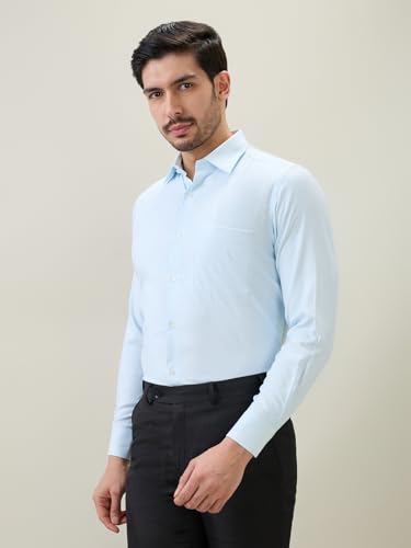 Raymond Men Contemporary Fit Structure Pattern Bamboo Polyester Blend Semi Cutaway Collar Full Sleeve Formal Shirt Green