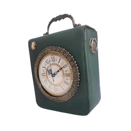 SNAPPSY Womens Leather Shoulder Bag Retro Clock Shaped Bag Lightweight Crossbody Bag Green