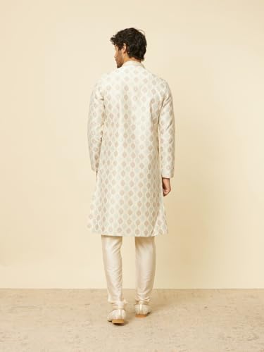 Manyavar Mens Cream Brocade Printed Kurta Pyjama Set