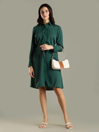 Polyester Spread Collar Shirt Dress