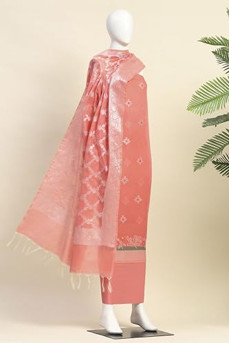 BIBA Women Peach Cotton Unstitched Suit Set_FREE SIZE