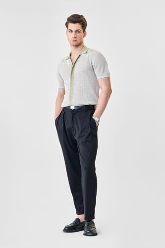 SNITCH Men's Luxe Shirt | Breathable Perforated Design with Intricate Embroidery | 100% Cotton Polo Collar Casual Wear | Lightweight & Stylish Summer Fashion | Light Green