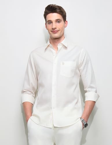 U.S.Polo Association Men's Solid Regular Fit Shirt (USSHTP1246_Ivory_39)