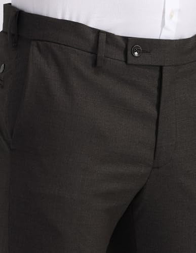 Arrow Mens Solid Grey Mid Rise Cotton Button Fitted Flat Front Slant Pocket Casual Pants (ARAITR2045_Grey_)