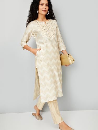 Max Women's Polyester Blend Regular Kurta (CTKUR54006_Off White