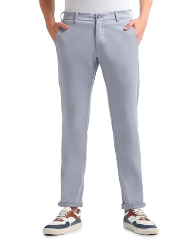 Arrow Mid Rise Solid Trousers Blue