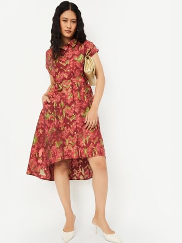 Max Women's Polyester A-Line Below The Knee Dress (EC58001_Rust