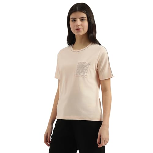 United Colors of Benetton Round Neck Embellished T-Shirt (Size: L)-25P3099W3F09IP13 Cream