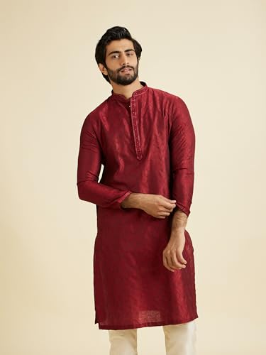Manyavar Men's Viscose Blend Embroidery Stone Work Kurta Set (Maroon,XXL)