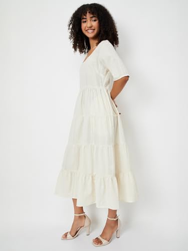 Max Women's Pure Cotton A-Line Midi Dress (RR56001_Off White