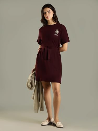 Cotton Crew Neck T-Shirt Dress Maroon