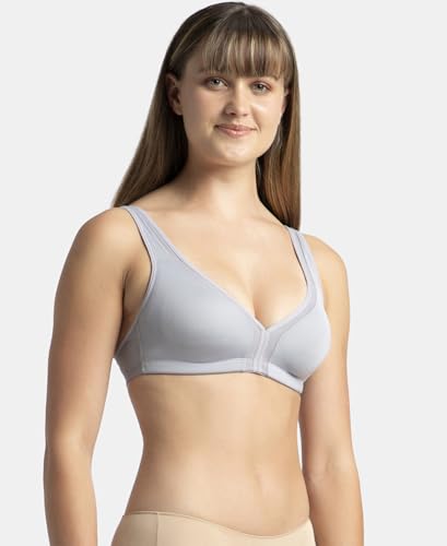 Jockey 1820 Women's Wirefree Non Padded Soft Touch Microfiber Elastane Stretch Full Coverage Everyday Bra with Stylised Mesh Panel_Lilac Grey_34D
