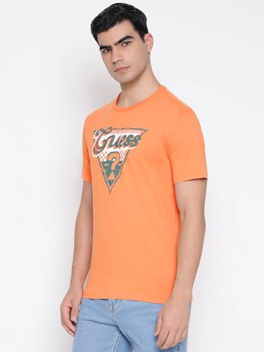 GUESS Triangle Mid Organic Stream Apricot Buff Brand Logo Round Neck Regular Fit T-Shirt