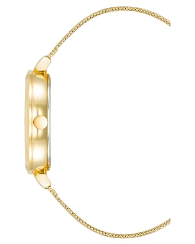 Nine West Women's Floral Dial Analog Watch, Gold-Tone Mesh Bracelet, Limited Movement, Scratch-Resistant, Mineral Crystal Lens