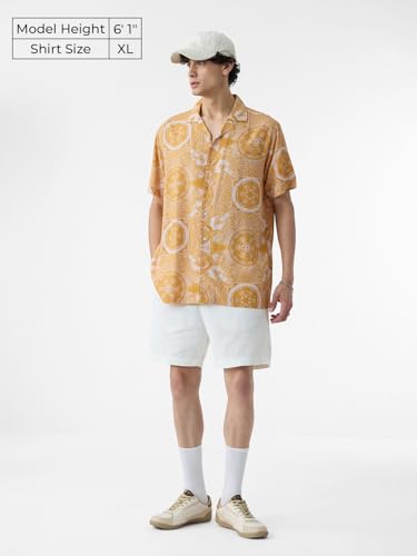 The Souled Store Minions: Kaleidoscope Men and Boys Short Sleeves Collared Neck Button Front Rayon Yellow All Over Printed Rayon Regular Fit Holiday Shirts