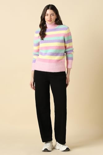 Women Multi Stripe Turtle Neck Casual Sweater