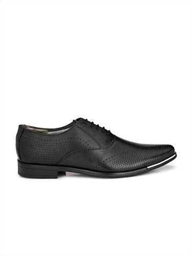 HITZ Men's Black Leather Lace-Up Semi-Formal Shoes - UK 10