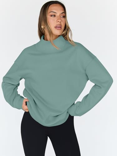 Trendy Queen Womens Oversized Sweatshirts Turtleneck Pullover Long Sleeve Hoodies Tops Fall Fashion Outfits 2025 Clothes, Green, Large
