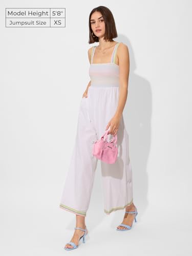 The Souled Store Cutwork Jumpsuit : Classic White Cotton Jumpsuit for Women and Girls