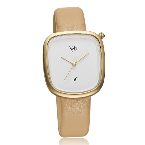 Fastrack Vyb Quartz Analog White Dial Leather Strap Watch for Women-FV60018YL01W