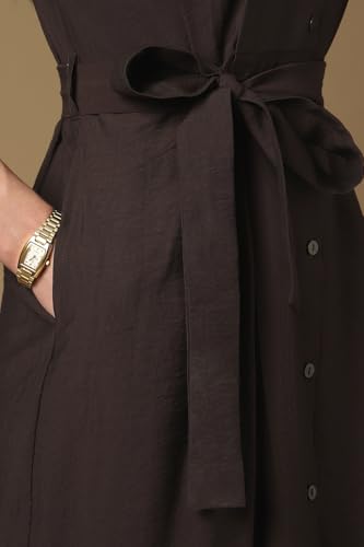 Women Brown Solid Knee Length Casual Dress