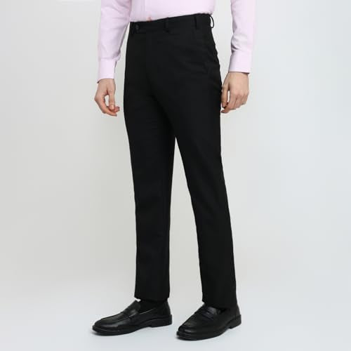 Raymond Men Contemporary Fit Solid Pattern Polyester Blend Flat Front Formal Trouser Black