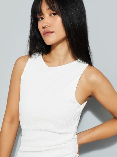 Max Women's Polyester Blend A-Line Below The Knee Dress (W25DRS07_Ivory