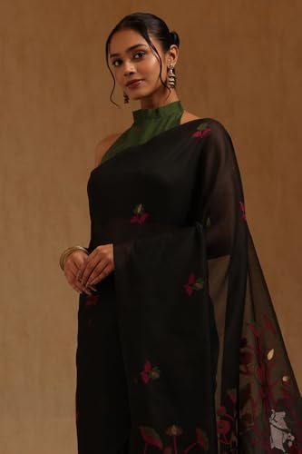 Soch Womens Black Chanderi Woven Design Saree