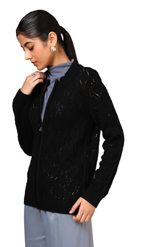 Soch Women's Acrylic Round Neck Cardigan (WW-CWA4OW72024_Black