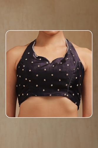 Soch Womens Navy Blue Fendy Satin Ombre Saree With Stone Work