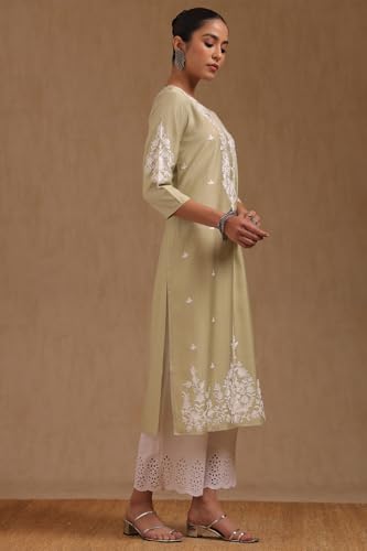 Soch Womens Sap Green Gadwal Embroidered Kurta with Thread Work