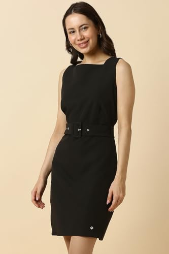 Allen Solly Women's Polyester Modern Mid-Thigh Length Dress (AHDRWRGPY29017_Black