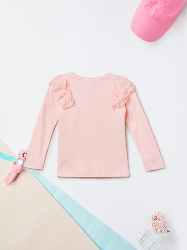 Max Girls Lace Frill T-Shirt (Pink_3-4 Y)