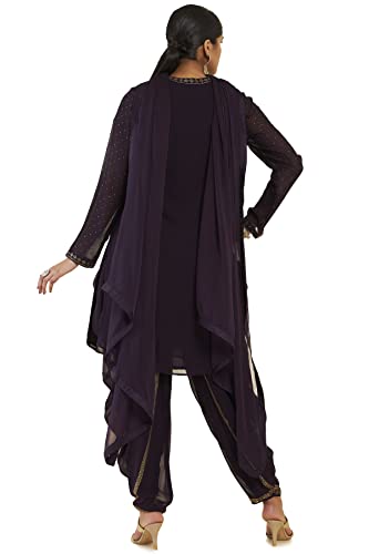 Soch Women Purple Georgette Embellished Suit Set(8907175347652_Purple_M)