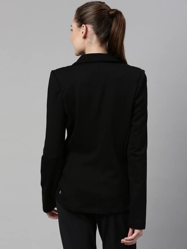 Enamor Athleisure Slim Fit Single Breasted One Button Sporty Blazer for Women with 2 Side Zipper Pockets - A903 | Quick Dry & Antimicrobial Finish Blazer (A903_Jet Black_S)