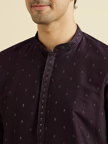 Manyavar Men's Viscose Blend Embellished Classic Kurta Pyjama Set (Purple,M)